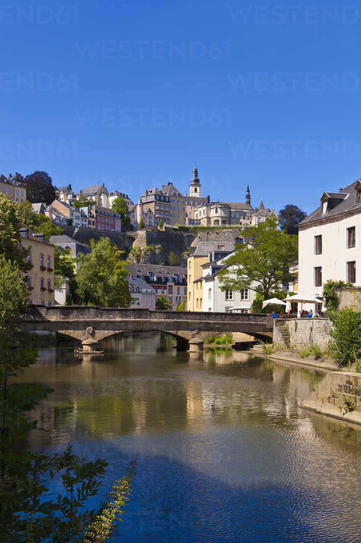 Luxembourg, View of Alzette River and city in background - WDF001334 ...