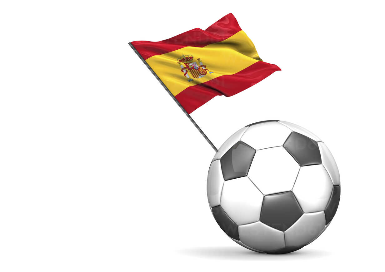 Football Flag Of Spain Against White Background Stockphoto