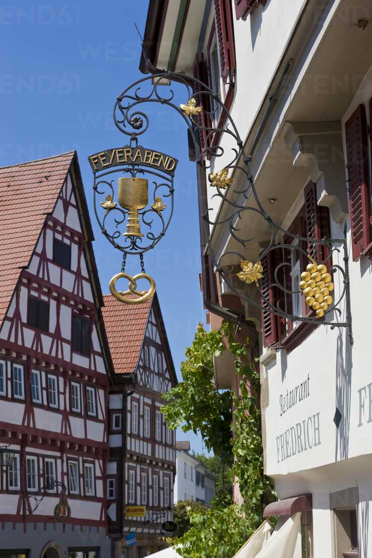 Germany Baden Wuerttemberg Bad Wimpfen View To Historic Half Timbered Houses And Golden Inn Sign Am