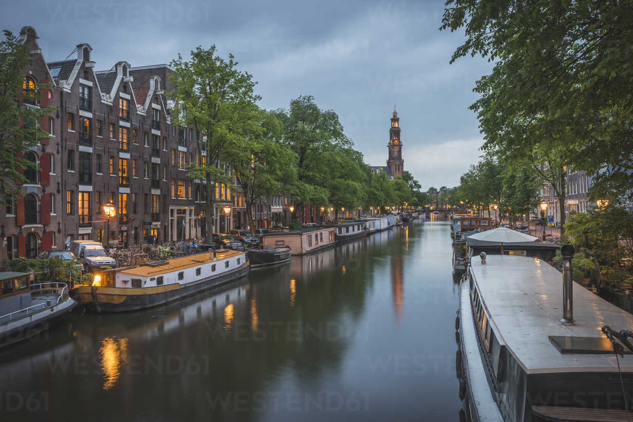 Netherlands Amsterdam Prince S Canal And Westerkerk In The Background Stockphoto