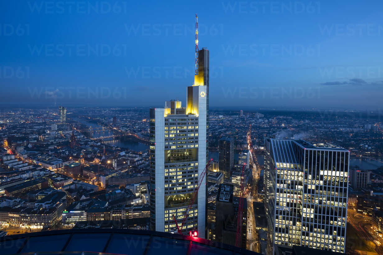 Germany Hesse Frankfurt Financial District Commerzbank Tower At Blue Hour Wif034 Wilfried Wirth Westend61