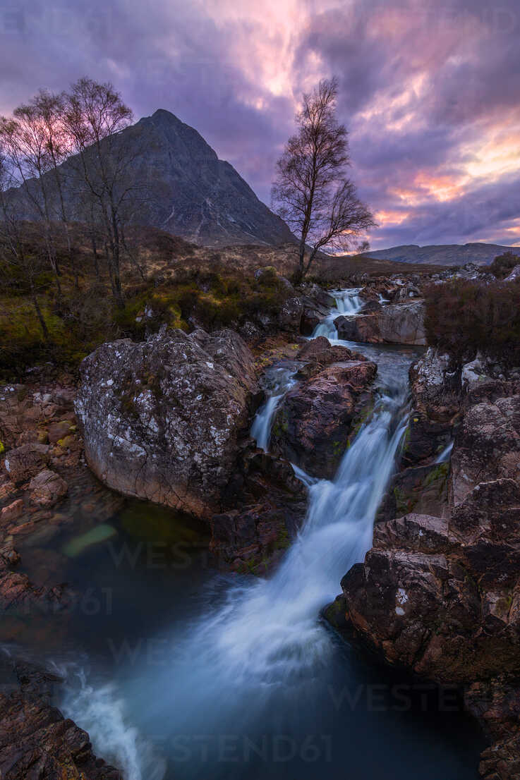 Waterfall At Glencoe During Sunset In Scotland Stockphoto