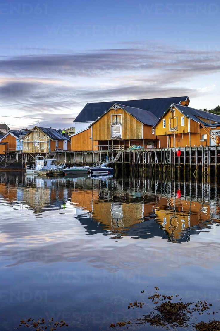 Norway Moskenes Lofoten Archipelago Fishing Village At Sunset