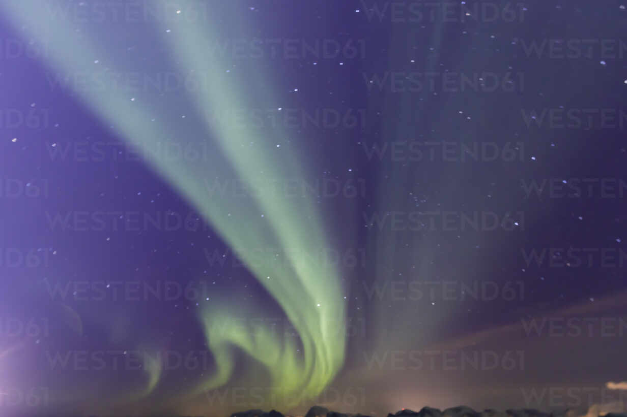 Northern Lights Aurora Borealis Spectacular Show In Winter Norwegian Sea Off Lofoten Nordland Arctic Circle North