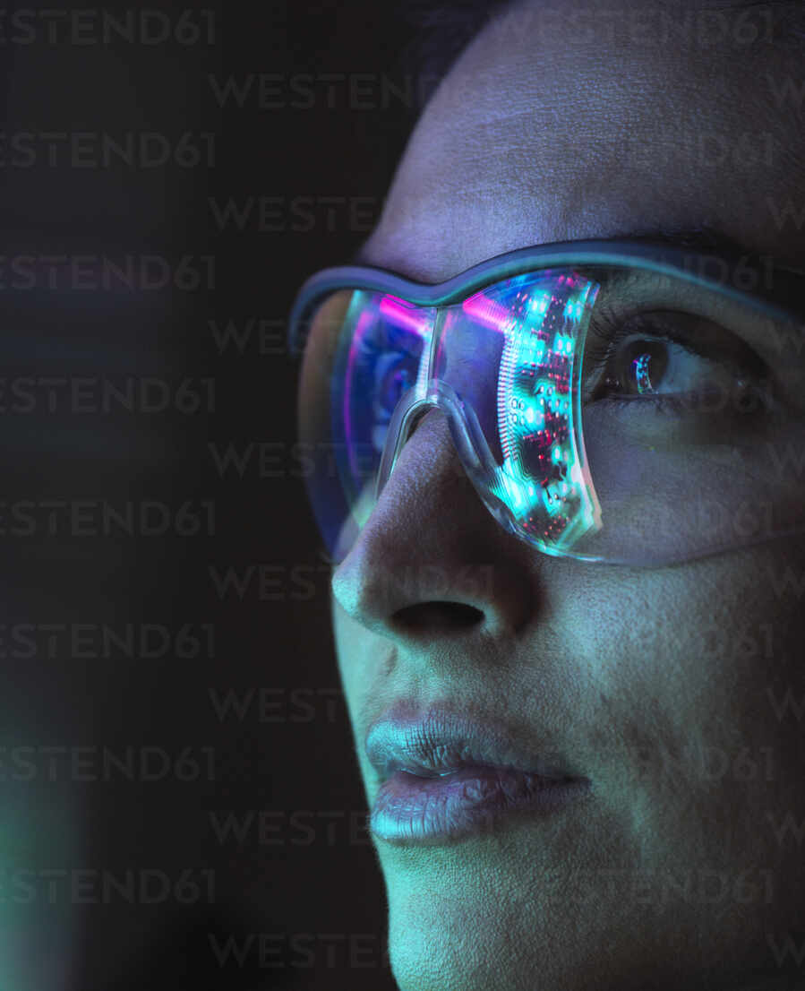 Reflection Of A Circuit Board On Glasses Stockphoto