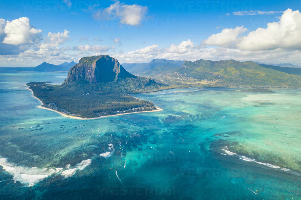Aerial view of Le Morne Brabant and the Underwater Waterfall optical ...