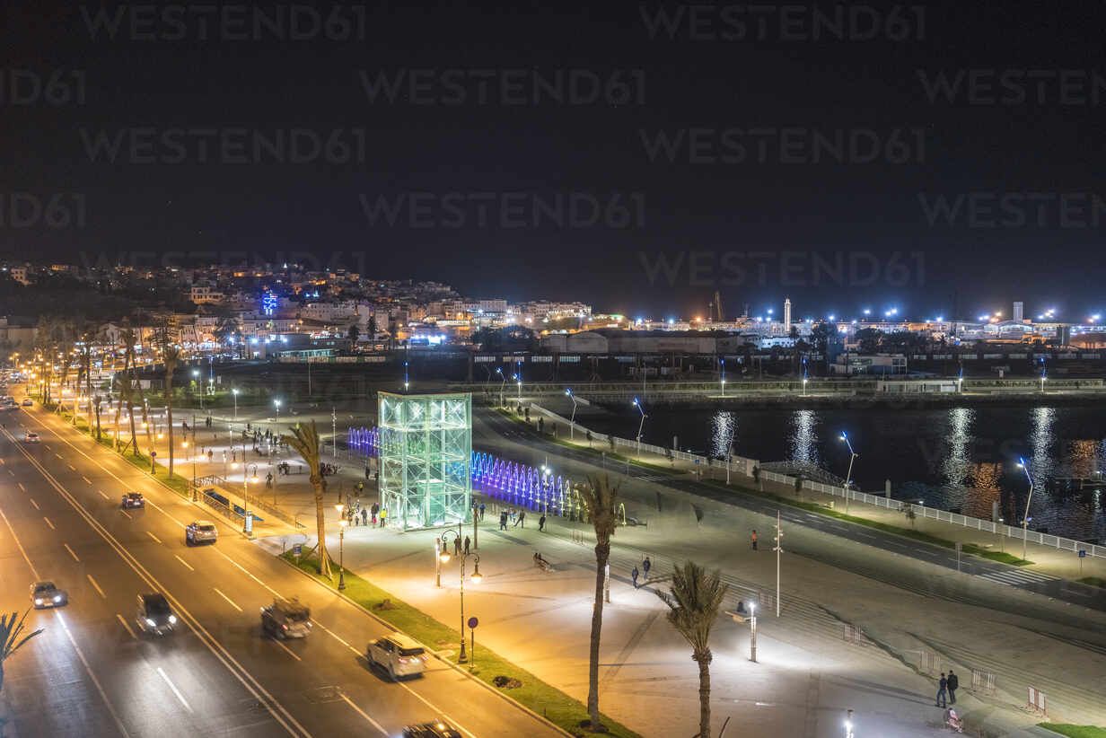 Morocco Tanger Tetouan Al Hoceima Tangier Coast Of Illuminated City At Night Tamf A Tamboly Westend61