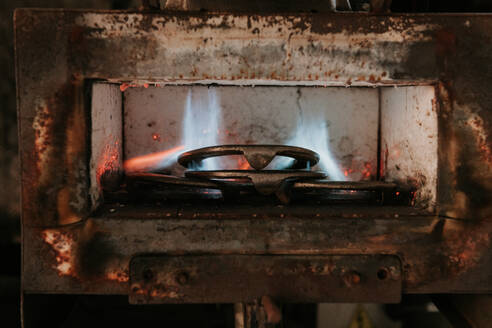 Metal For Horseshoes Smelting In Hot Furnace In Blacksmith Workshop On Ranch Adsf Addictive Stock Creatives Westend61