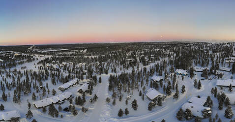 Finland Lapland Saariselka Aerial View Of Snow Covered Mountain Village At Dusk Lomf012 Lorenzo Mattei Westend61