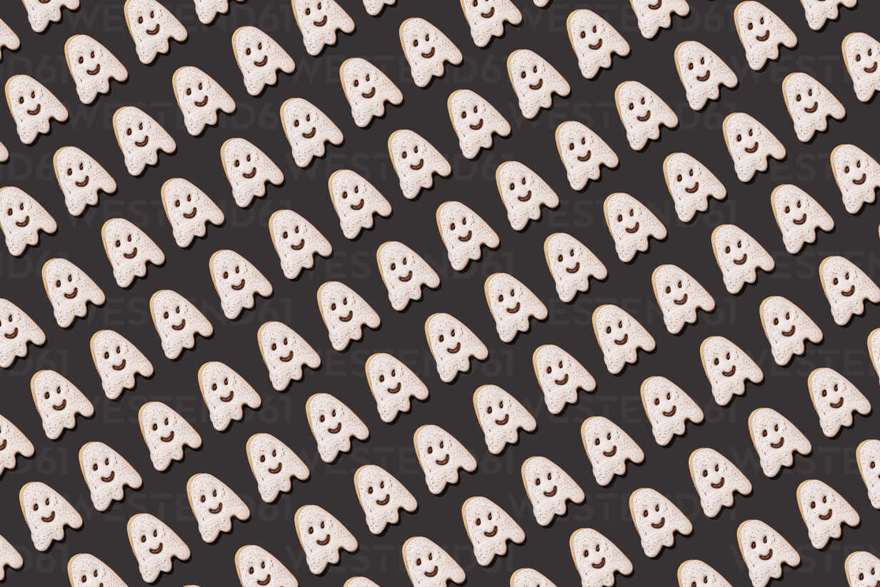 Halloween Ghost Chocolate Cookies Pattern On Black Background Stockphoto